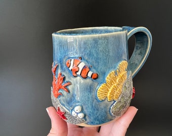 Handmade Ceramic Coral Reef Mug, 8oz