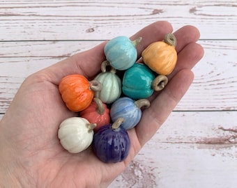 Set of 3 Ceramic mini pumpkins in different colors, handmade
