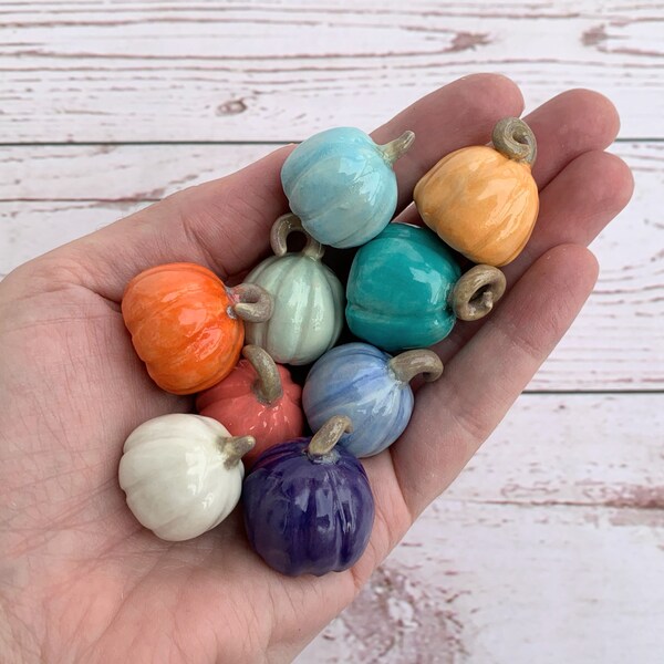 Set of 3 Ceramic mini pumpkins in different colors, handmade