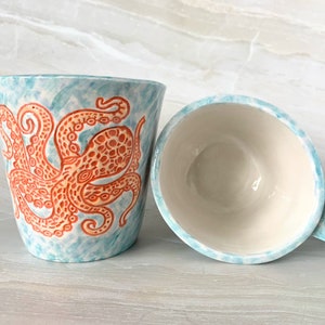 Handmade Ceramic Mug, orange and watercolor octopus in 8oz or 14oz Bild 2