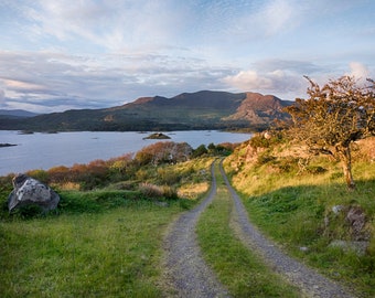 Original Foto Irland hübsche Kerry Sonnenuntergang, See, Landschaft, Berge, digitaler Download, horizontal, Wandkunst