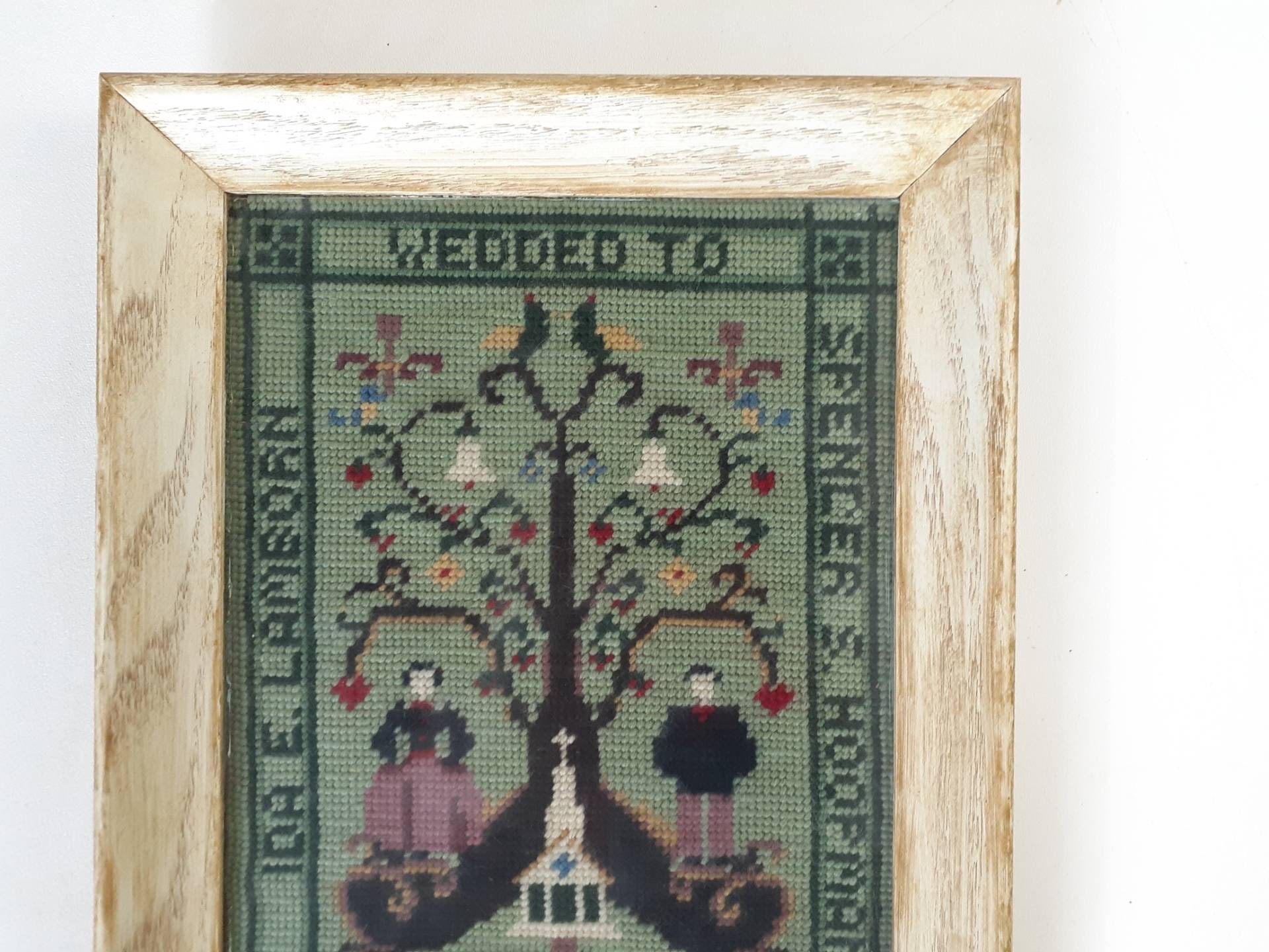 Vintage Wedding Needlepoint Needlework Framed Pennsylvania Etsy