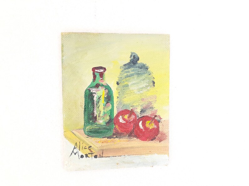 Signed Original Tiny Oil Painting Vintage Oil Painting Miniature Still Life Fruit