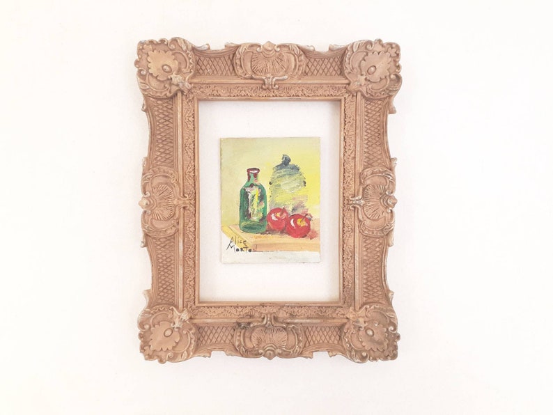 Signed Original Tiny Oil Painting Vintage Oil Painting Miniature Still Life Fruit
