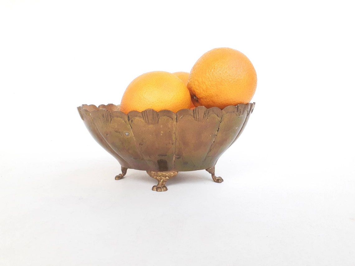 Vintage Brass Pedestal Ornate Bowl Gold Fruit Bowl Victorian Etsy