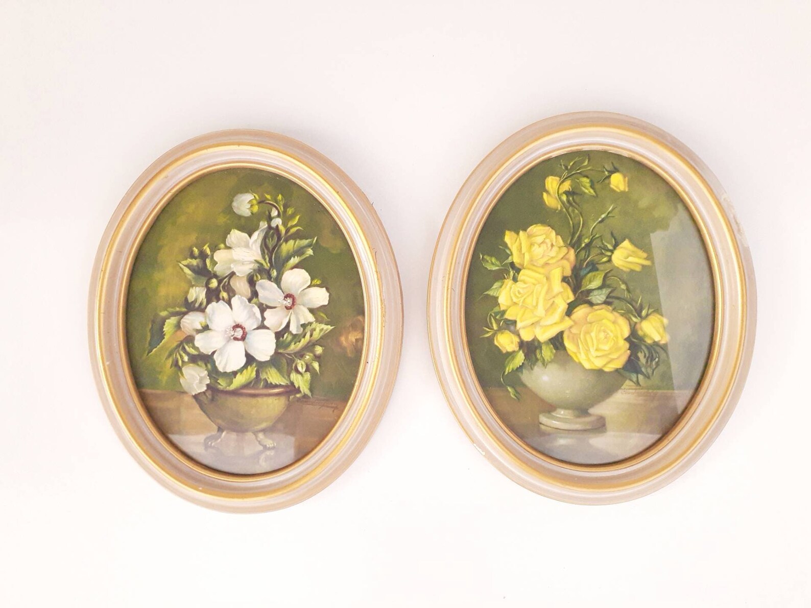 Vintage Oval Framed Floral Prints Victorian Wall Decor Etsy
