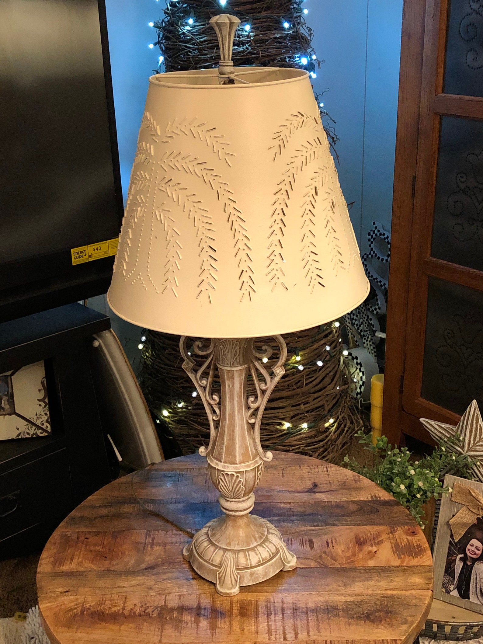Metal lamp/Punch tin shade/Farmhouse lamp/Table lamp with Etsy