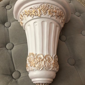 Sconce wall shelf white gold ornate Sponged dabbed shabby chic décor height 11” width 8”