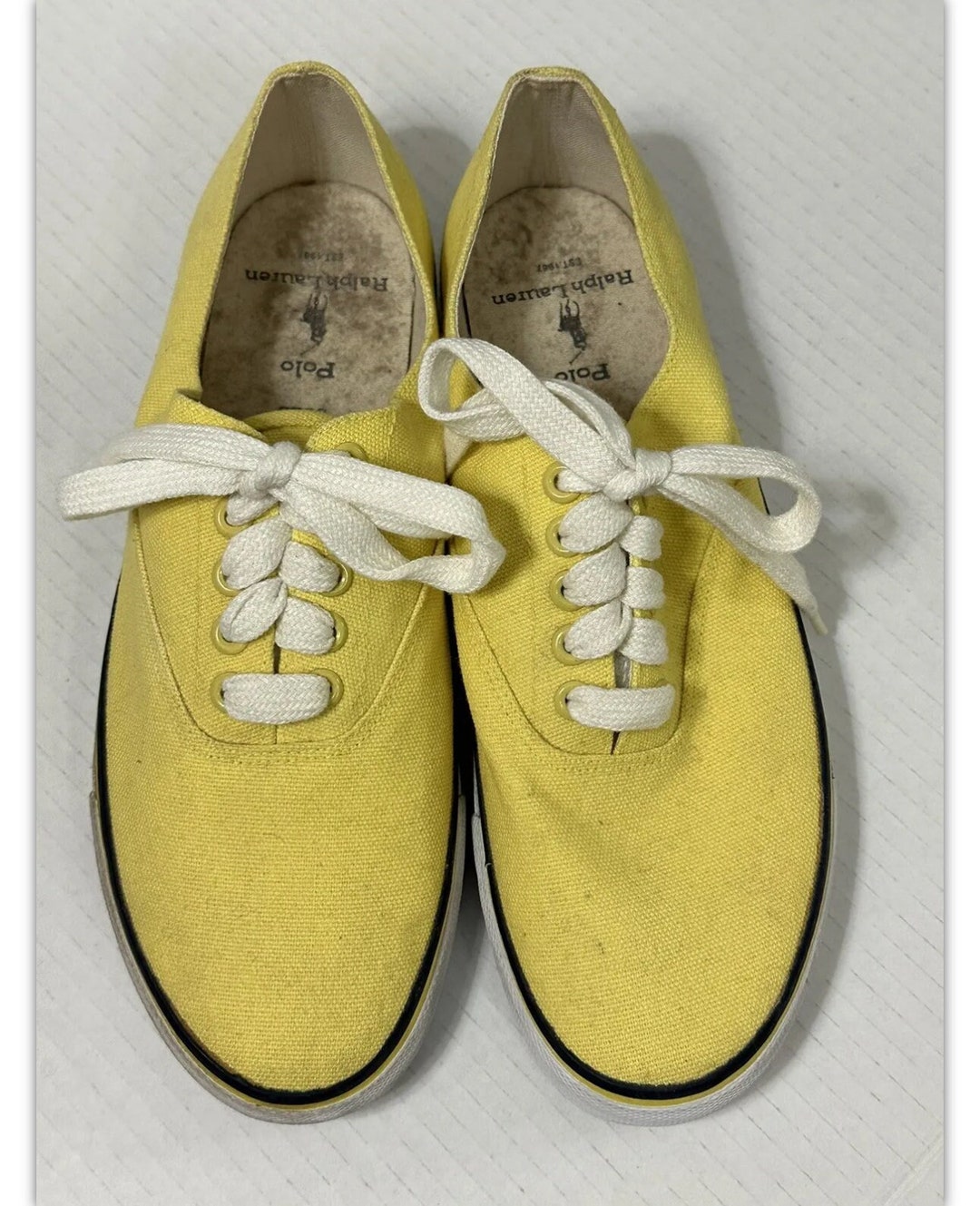 Polo Ralp Lauren Men Vintage Tennis Shoes Yellow Canvas Size