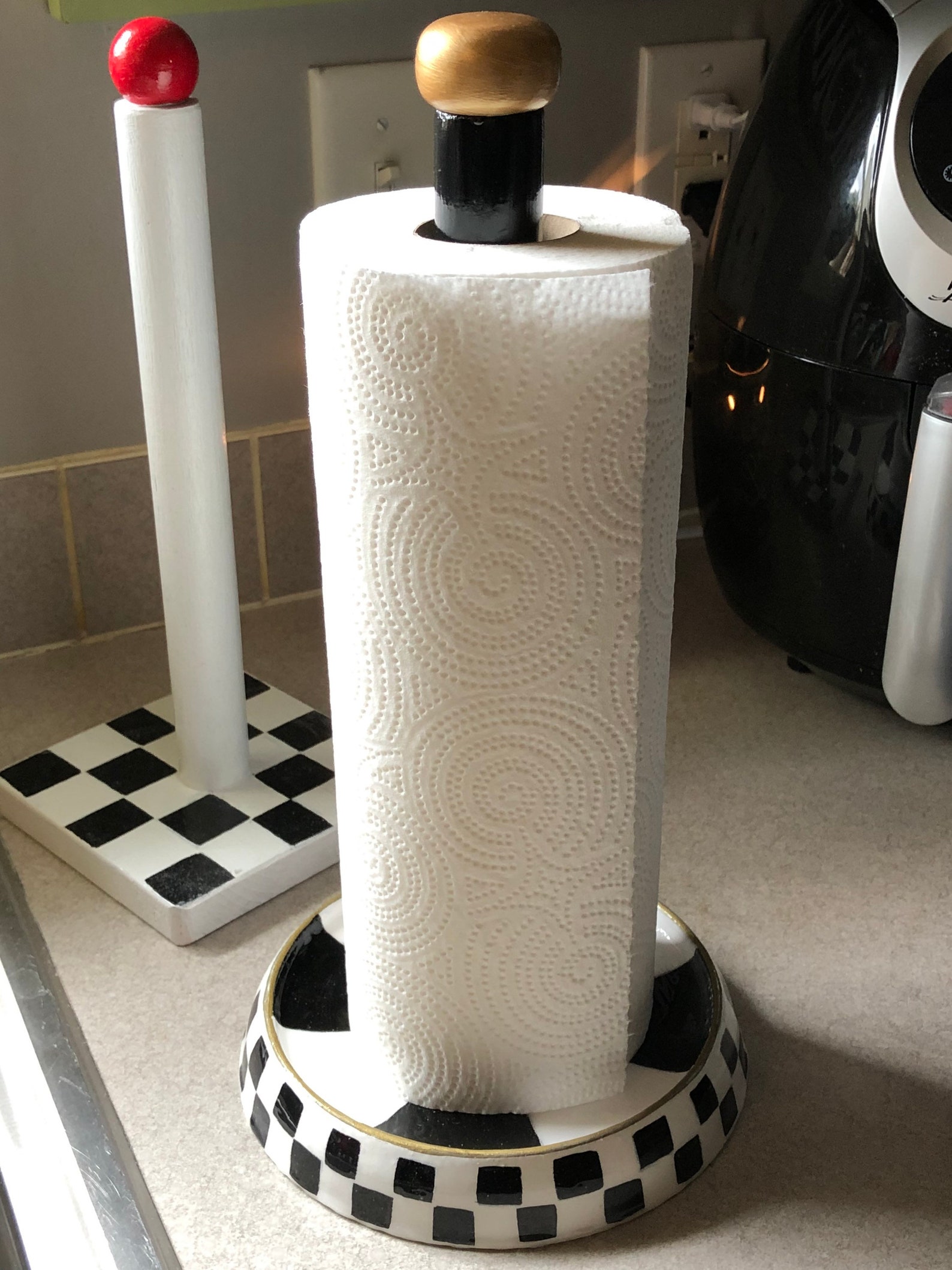Black checked Paper towel holder Marble Farmhouse paper towel Etsy