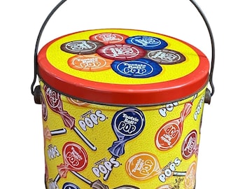 tootsie roll pop tin can metal container pail handle candy vintage 1995