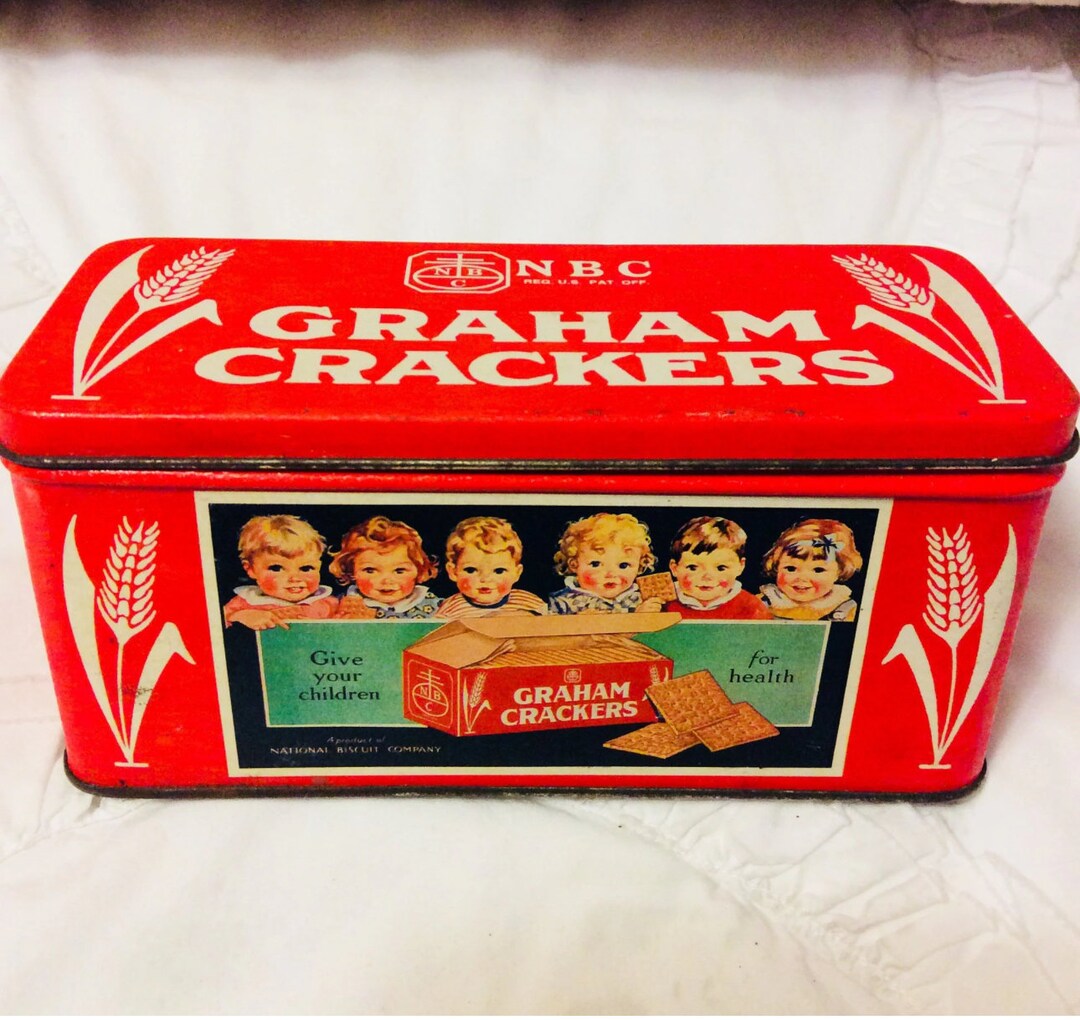 Rare Vintage Nabisco Graham Crackers Tin Box Red Collectible Etsy