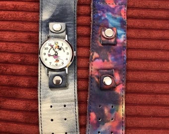 Rare vintage Bradley Walt Disney Minnie Mouse watch Swiss made, cowhide bands. Stainless steel windup