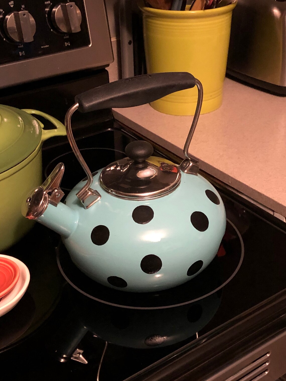 Polka Dot Kettle/Farmhouse kettle/Kitchen stove decor/Kate Etsy