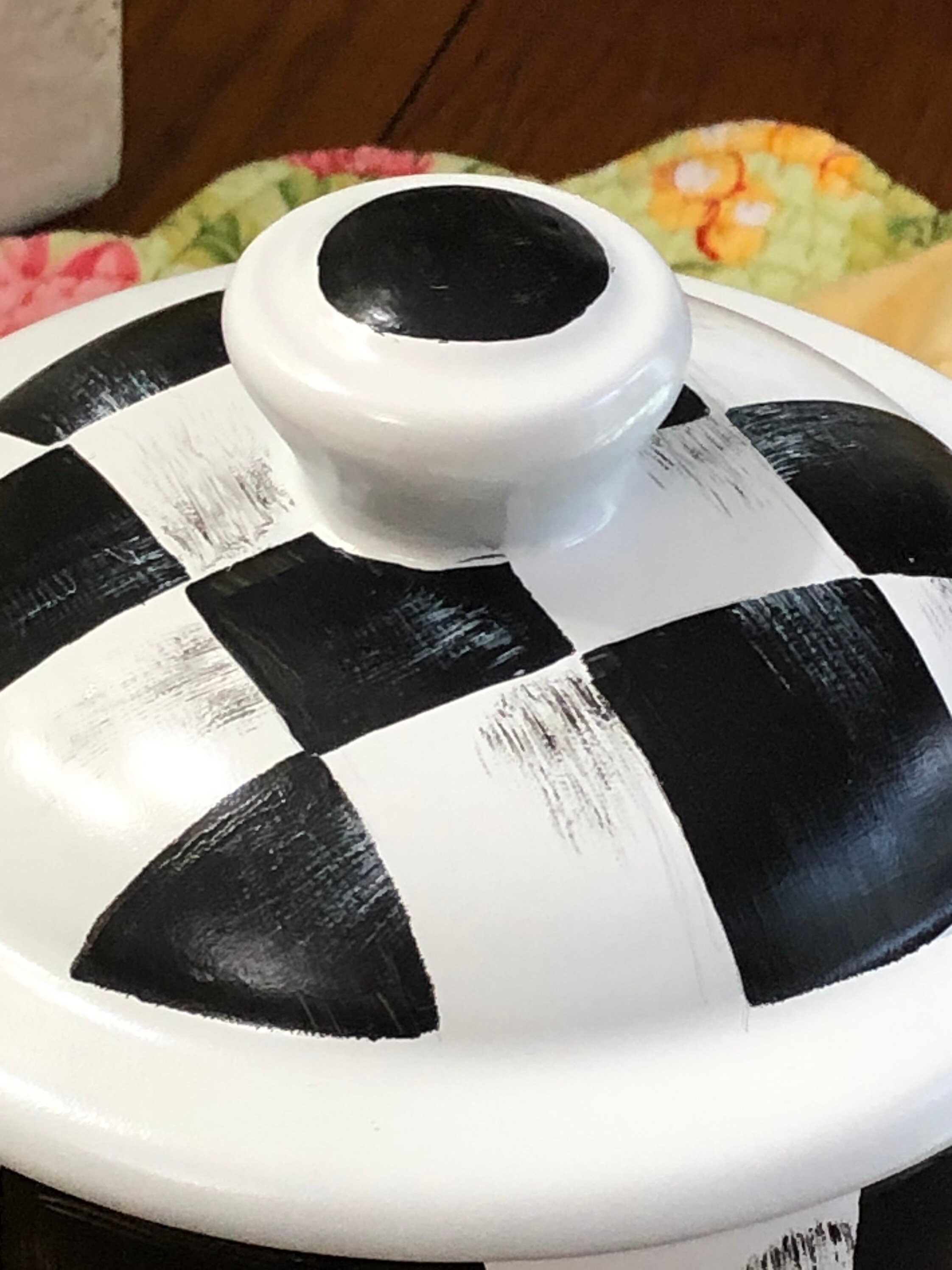 Cookie Jar Ceramic Painted Black and White Checked Pattern 8X6 Etsy