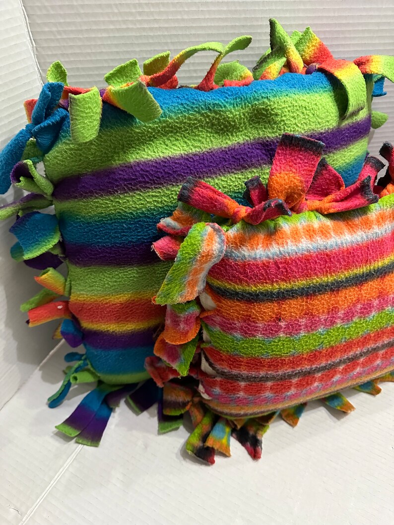 No Sew Knotted Flannel Pillows Cushions Teen Decor Neon Colors Set 2