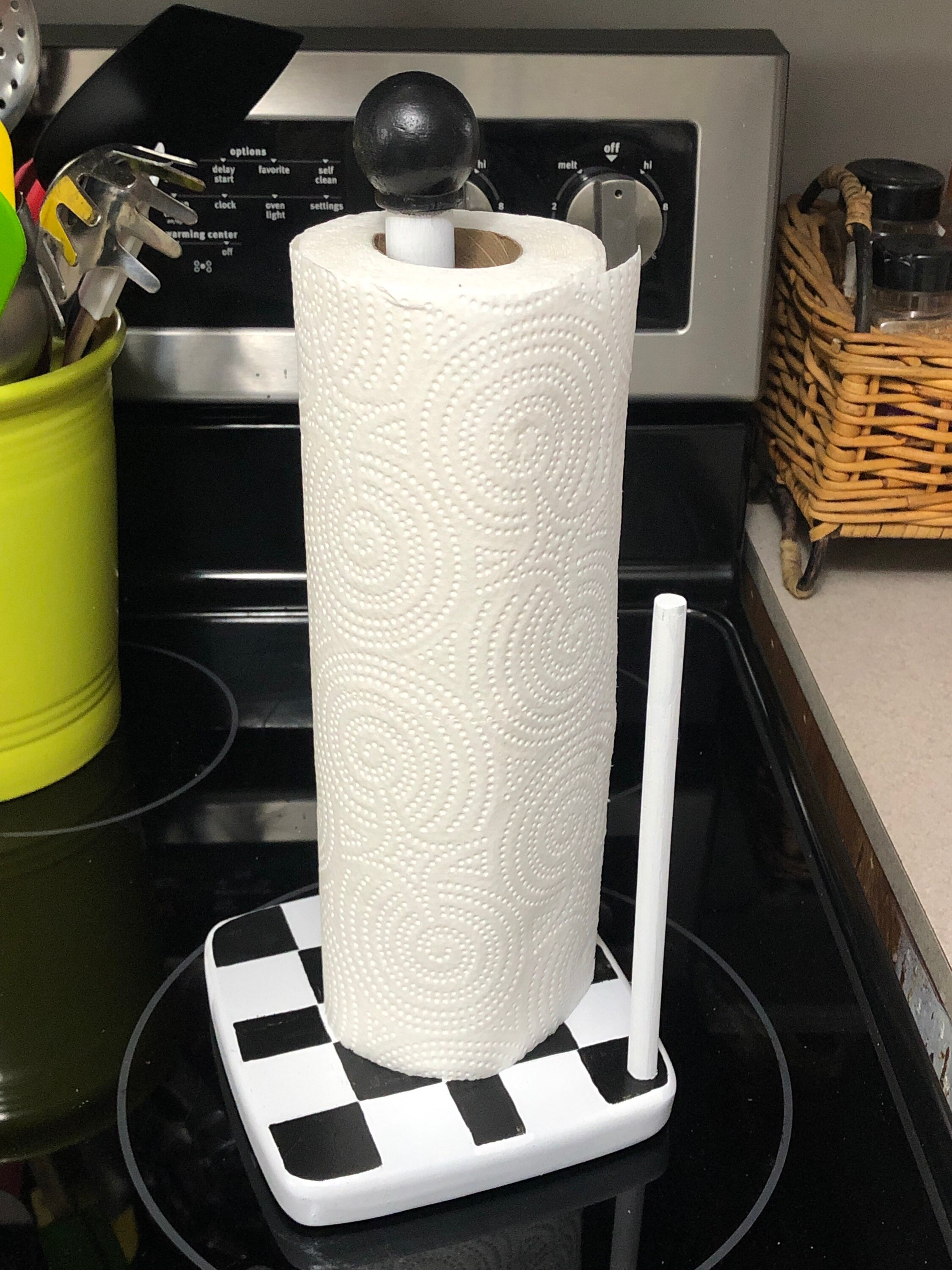 Paper Towel Holder Black and White Checked 14X6 Farmhouse Decor