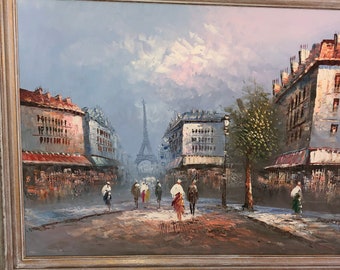 Caroline Burnett Parisian Street Scene Large 41X29 Original Oil on Canvas