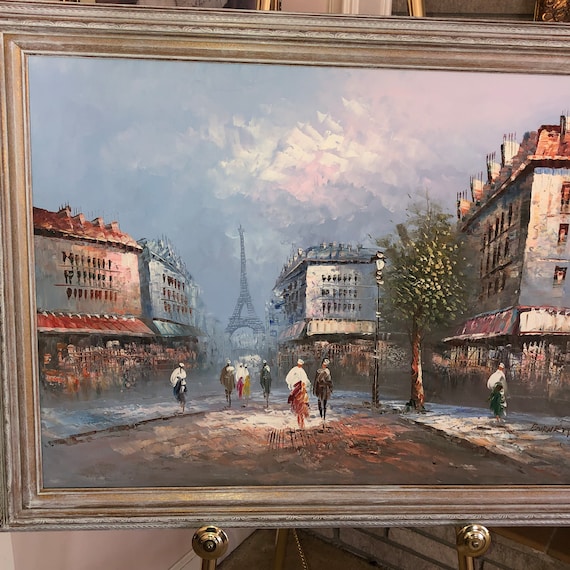 パリ　油絵　絵画　 Caroline Burnett キャロライン バーネット Caroline Burnett Parisian Street Scene Large 41X29 Original Oil on