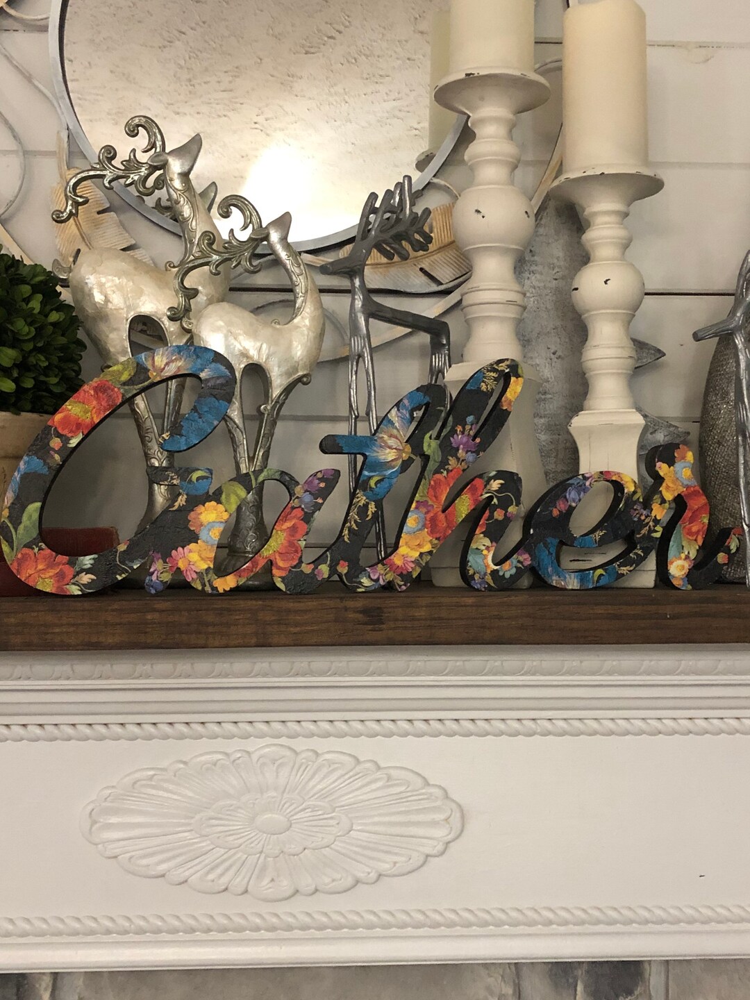 GATHER 3D Wood Word Decor, Wall or Free Standing With Decoupaged