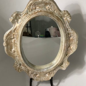 Antique vanity mirror tray White Distressed French Country mirror with gold flicks 16.5”X19.5”