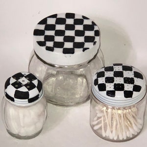 Checkerboard black and white  glass jars