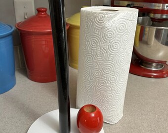 Paper Towel Stand Wood Red Knob 15 X7 White Base Black Post Solid Wood