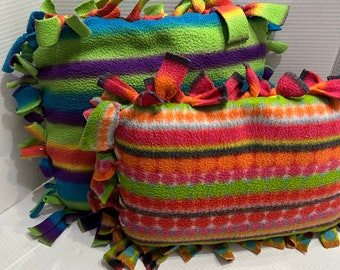 No Sew knotted Flannel Pillows Cushions Teen Decor Neon Colors Set 2 Square Rectangular