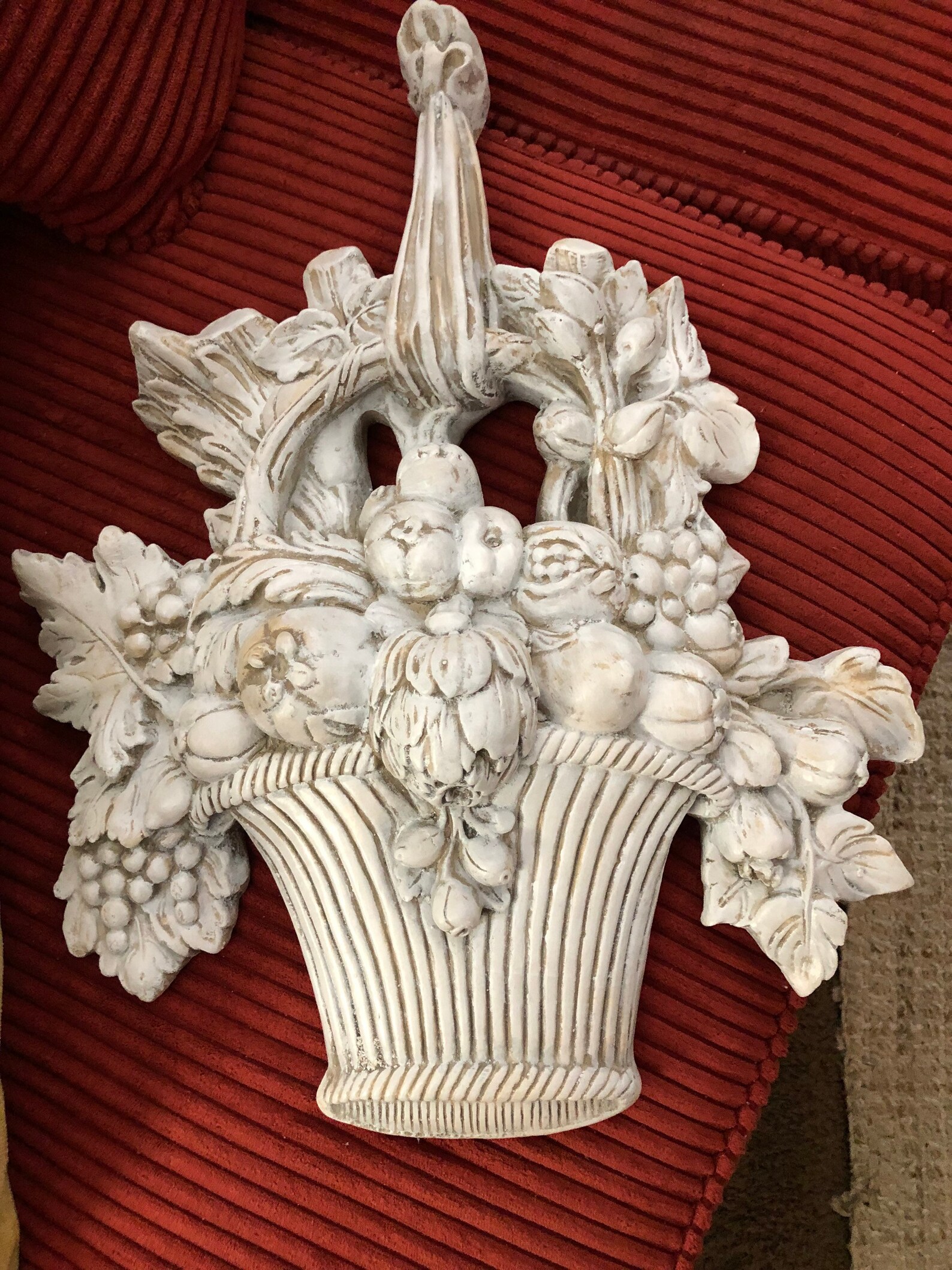 Wall Decor Antique Plaster Fruit Basket Dry Brushed White Etsy