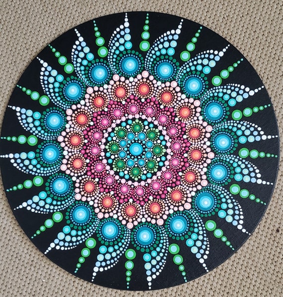 Hand Painted Mandala on Round Canvas Board 