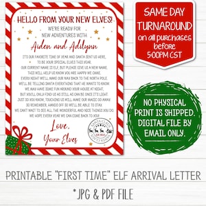 Carta de chegada do elfo pela primeira vez | Estamos de volta dos seus elfos | Imprimível de Natal | Arquivo digital
