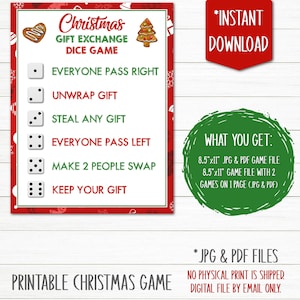 Christmas Gift Exchange Dice Game | Printable Christmas Game | Instant Download