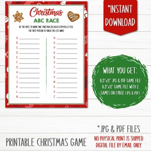 Christmas ABC Race Game | Christmas Game Printable | Christmas Party Game | Christmas A-Z Game | Holiday Printable Game | Instant Download