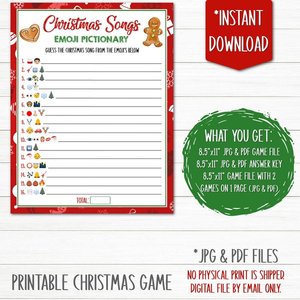 Christmas Songs Emoji Pictionary Game | Printable Christmas Game | Instant Download