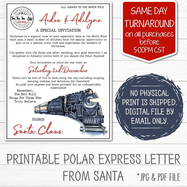 Polar Express Invitation | Letter From Santa | Christmas Train Invitation | Digital File