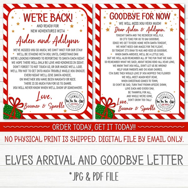 Elves Letter Set | We're Back Elf Letter | Goodbye From Your Elf | Elf Arrival and Farewell Letters | Christmas Printables | Digital File