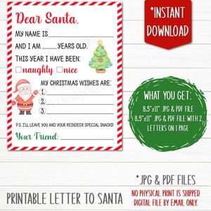 Letter to Santa | Christmas Printable | Kids Letter to Santa | Printable Letter to Santa | Christmas Wish List | Instant Download
