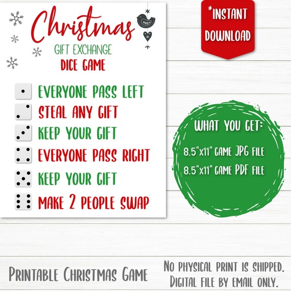 Christmas Gift Exchange Dice Game Printable Christmas Game | Etsy