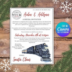 Invitación al Polar Express / Carta de Papá Noel / Invitación al tren navideño / Archivo digital