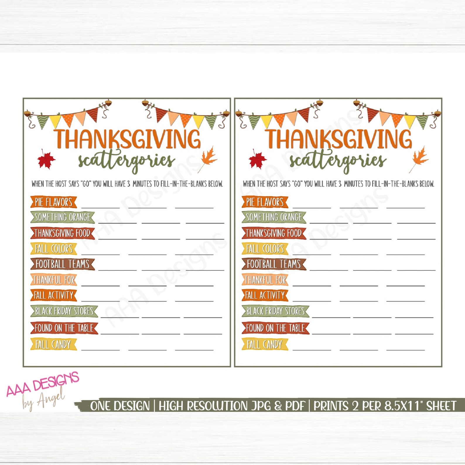 Thanksgiving Scattergories Game Printable Games Fall Games - Etsy