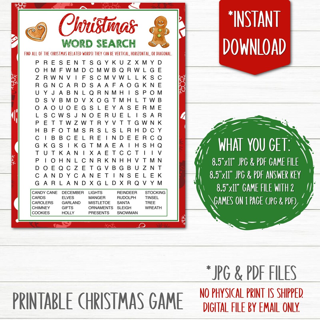 Christmas Word Search Game | Printable Christmas Game | Holiday Games ...