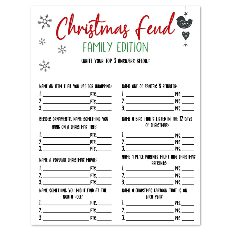 christmas feud family edition printable christmas game etsy