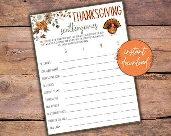 Spel Thanksgiving Scattergories | Afdrukbare games | Herfstspellen | Direct downloaden