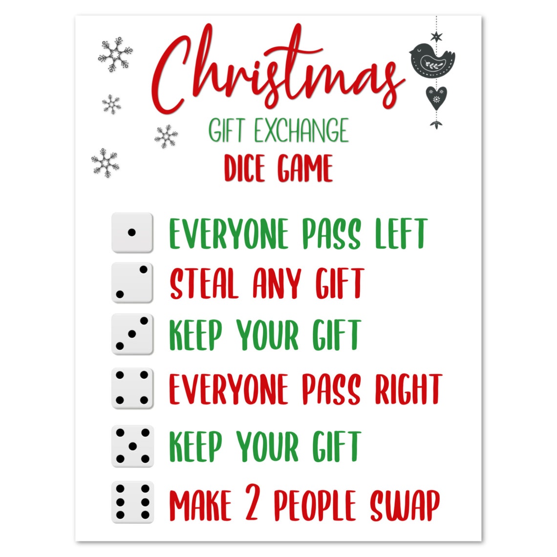 Gift Exchange Dice Game Free Printable
