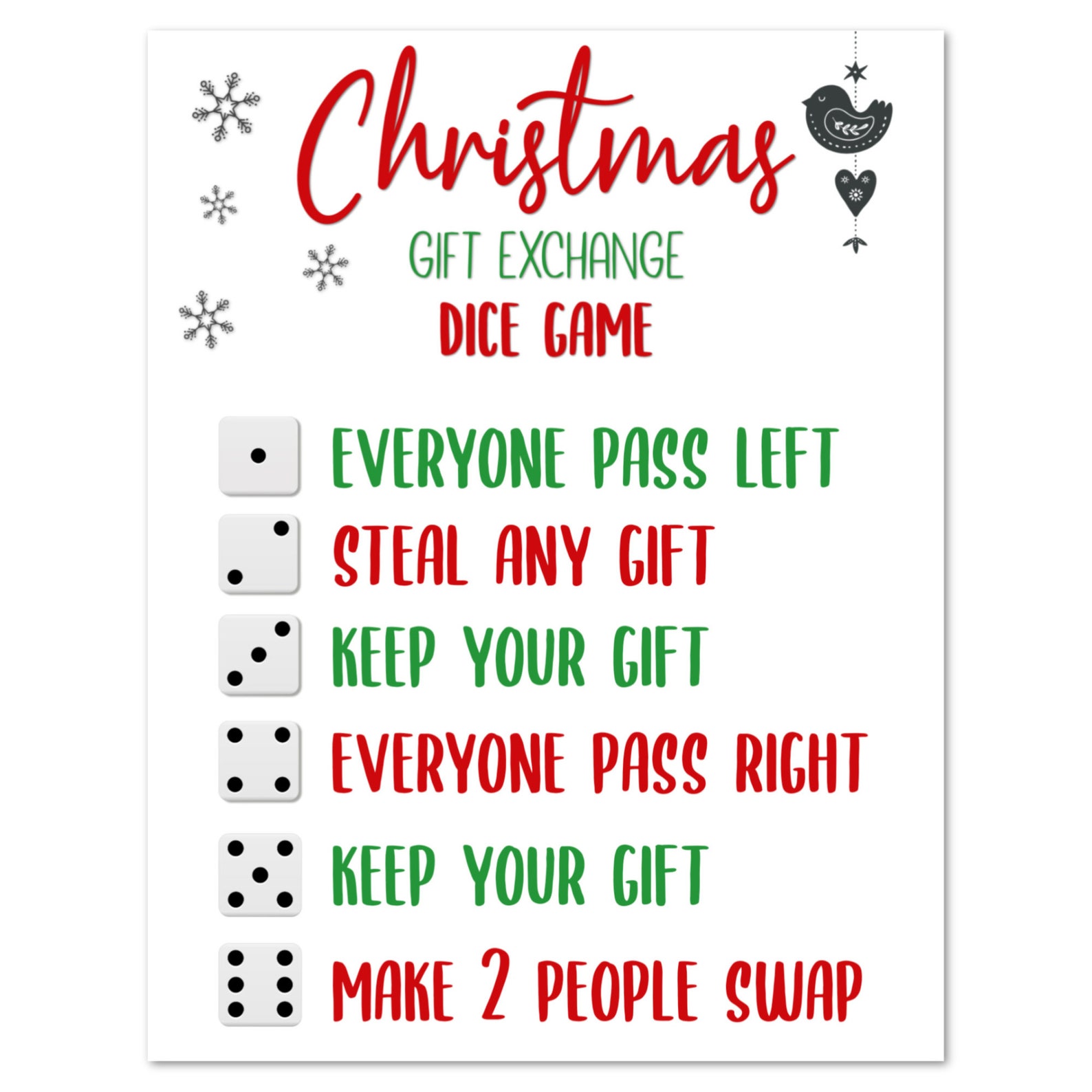 Christmas Gift Exchange Dice Game Printable Free