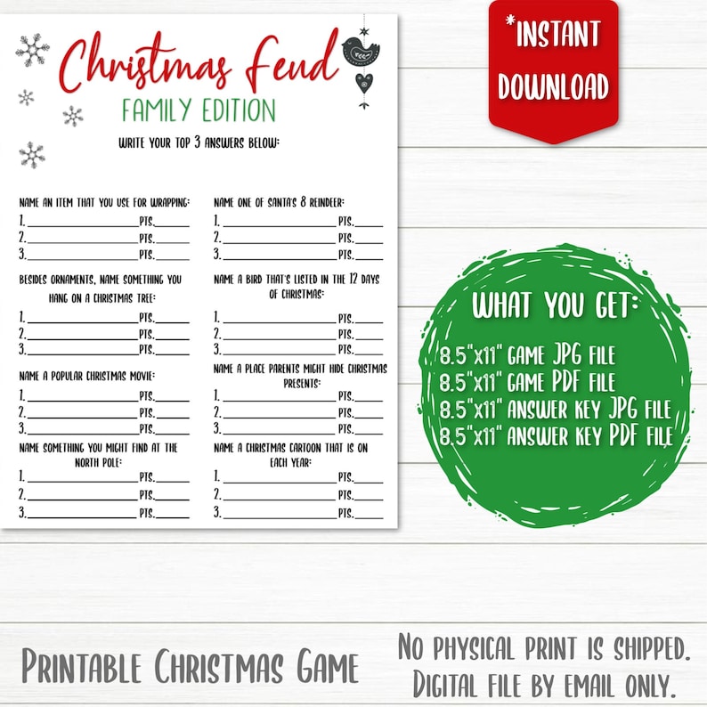 Christmas Feud Family Edition Printable Christmas Game | Etsy