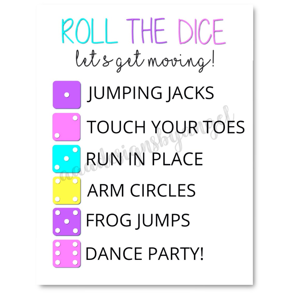 Printable Exercising Dice Game Printable Roll the Dice Game Etsy UK