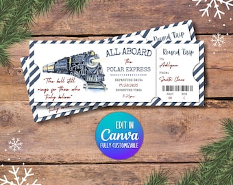 Billete de tren navideño / Billete editable / Archivo digital