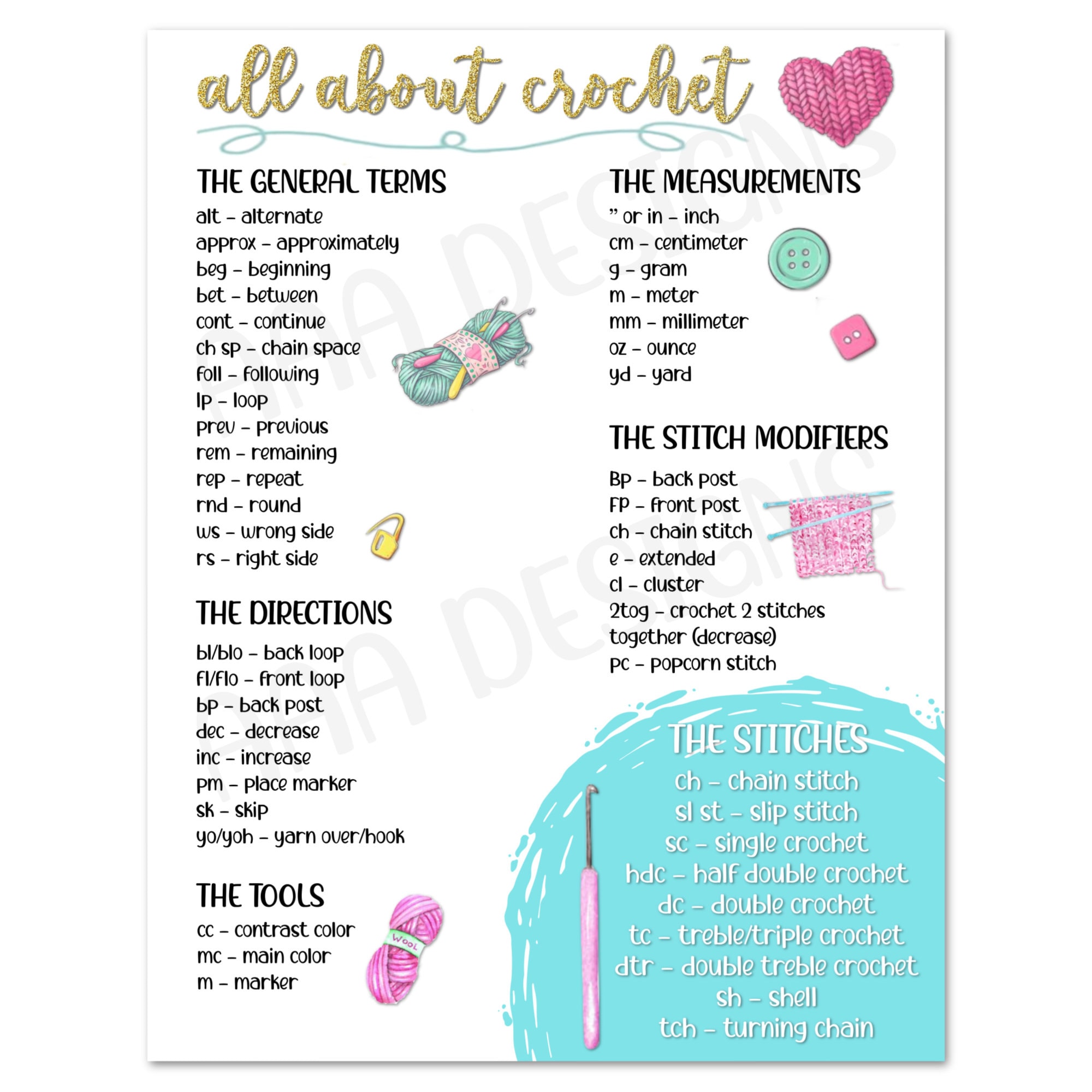 8+ Uk To Us Crochet Terms Printable Crochet Abbreviations