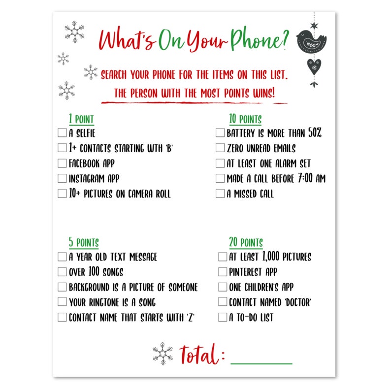 What's On Your Phone Printable Game Printable Christmas | Etsy